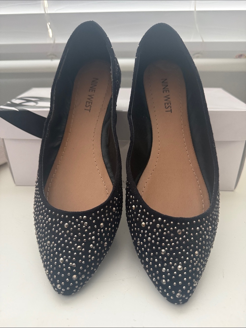 Nine West Black Glitter Pointed Toe Flats